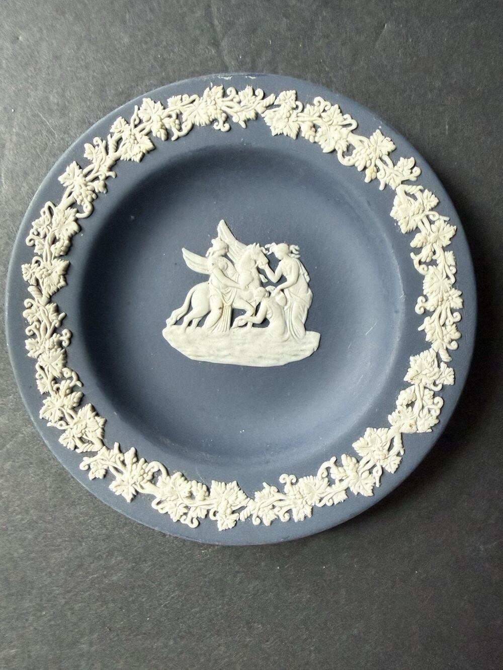 Wedgwood Light Blue Jasperware Pegasus Muses Tea Plate England Collectible 4.5”